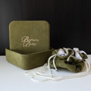 Barbara Bixby Jewelry Presentation Box Olive Green Pouch Satin Lined Drawstring